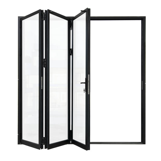 96 in. x 80 in. black color slim thermal broken aluminum frame folding doors