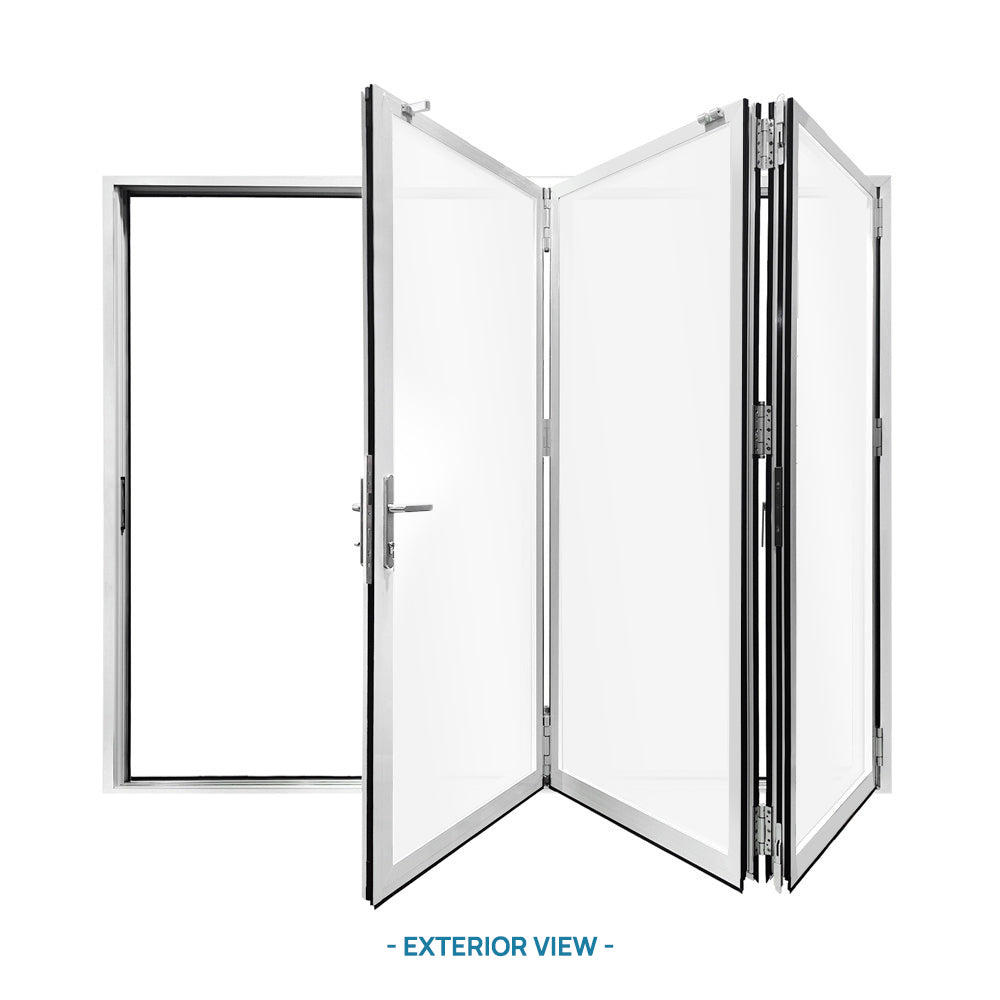 96 in. x 96 in. Whtie Color Slim Aluminum Frame folding Patio Door with Double-Pane Tempered Low-E Glass & Lockset