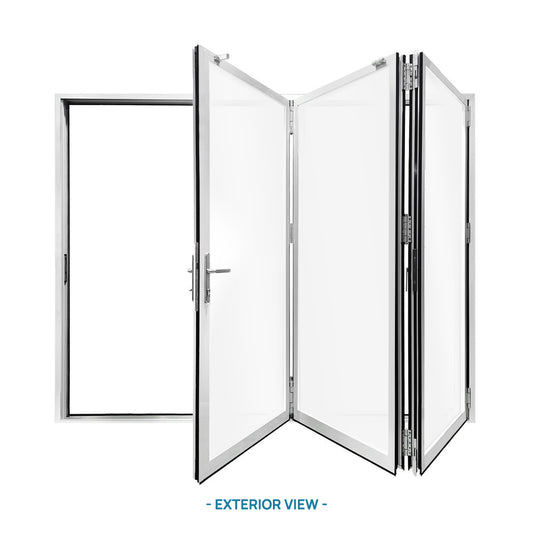 96 in. x 96 in. Whtie Color Slim Aluminum Frame folding Patio Door with Double-Pane Tempered Low-E Glass & Lockset