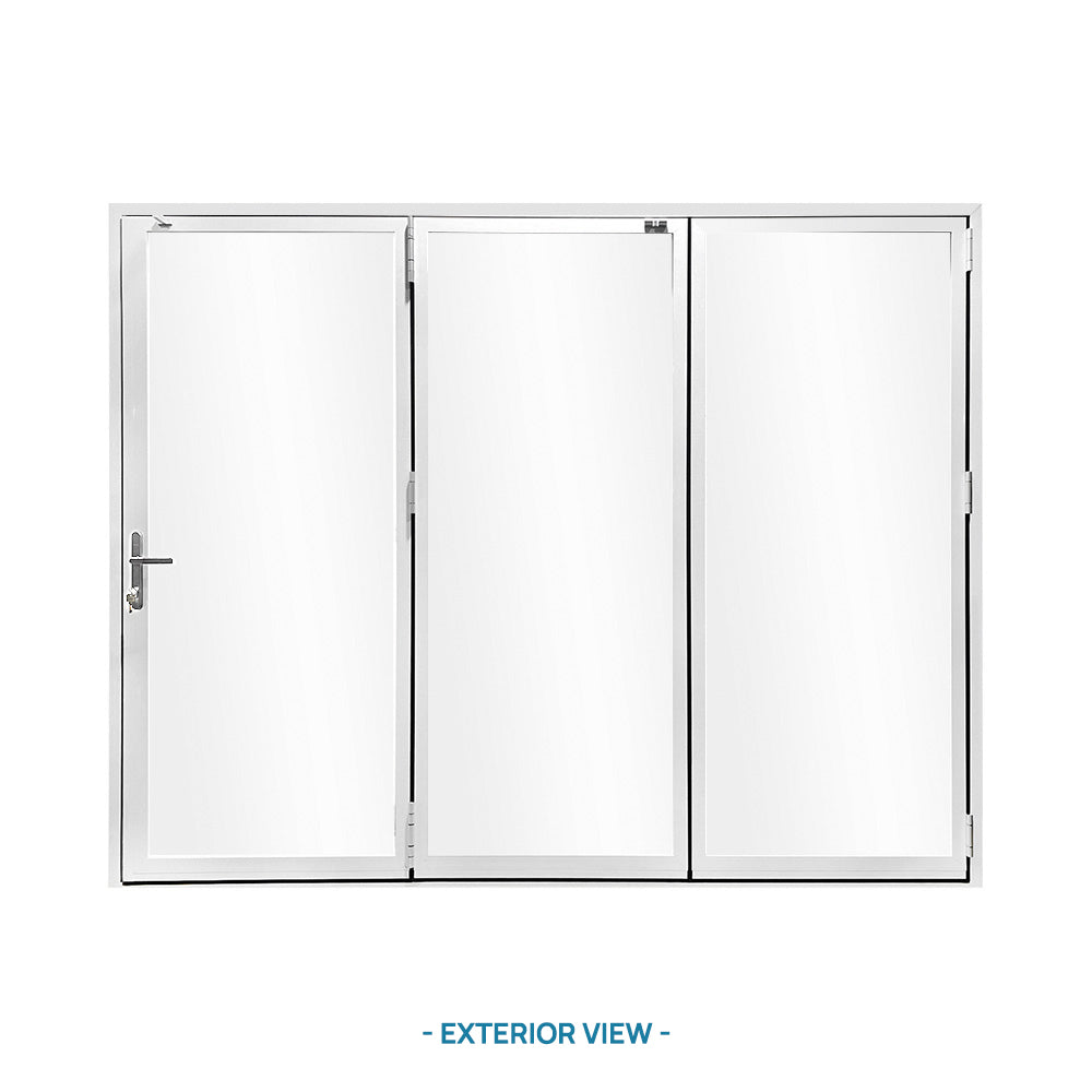 96 in. x 96 in. Whtie Color Slim Aluminum Frame folding Patio Door with Double-Pane Tempered Low-E Glass & Lockset