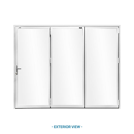 96 in. x 96 in. Whtie Color Slim Aluminum Frame folding Patio Door with Double-Pane Tempered Low-E Glass & Lockset