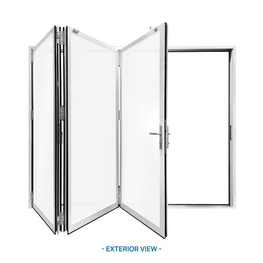 96 in. x 80 in. White Color Slim Aluminum Frame Folding Doors with Double-Pane Temtered Low-E Glass & Lockset Low-E Glass & Lockset