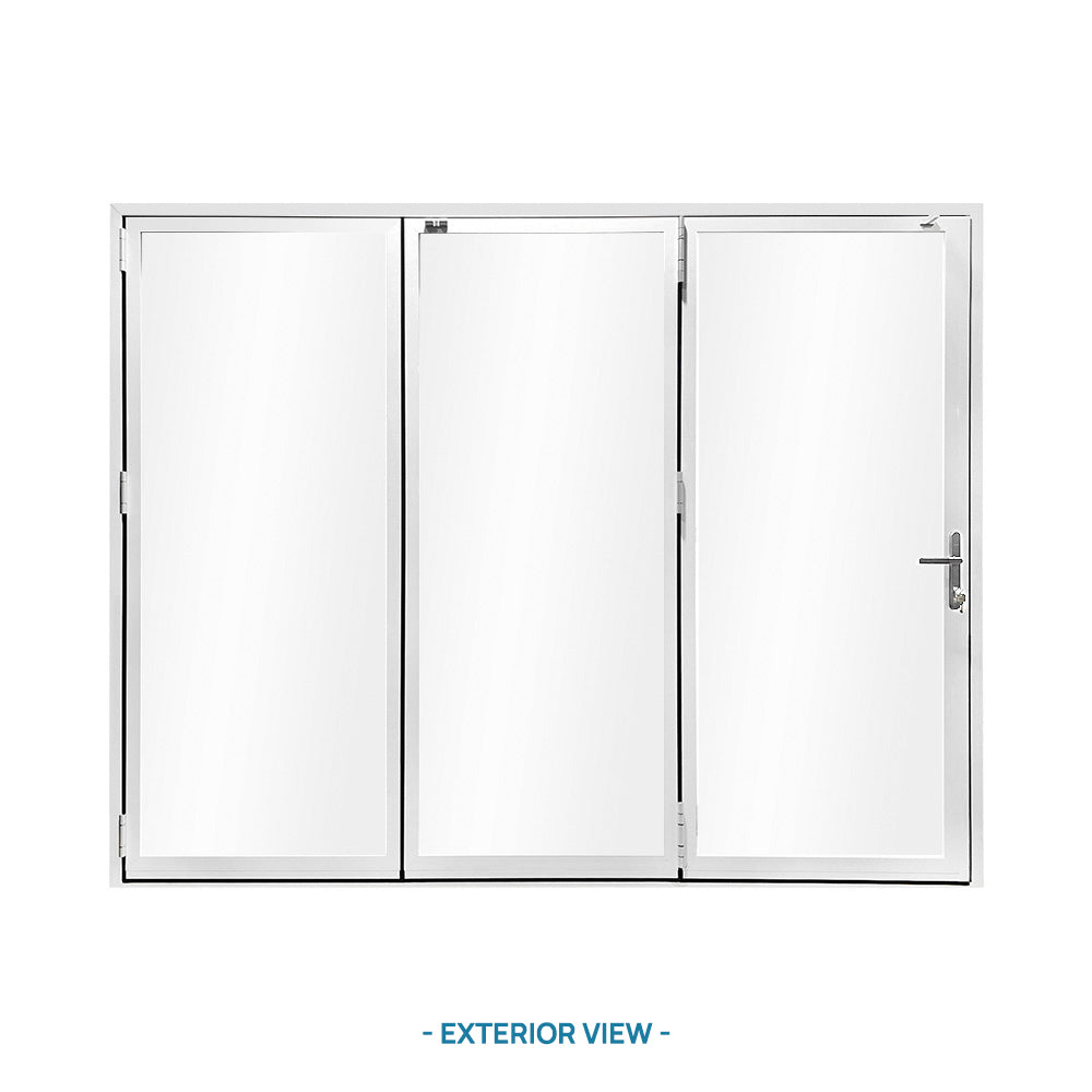 96 in. x 80 in. White Color Slim Aluminum Frame Folding Doors with Double-Pane Temtered Low-E Glass & Lockset Low-E Glass & Lockset