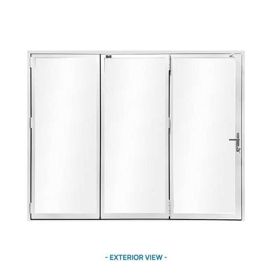 96 in. x 80 in. White Color Slim Aluminum Frame Folding Doors with Double-Pane Temtered Low-E Glass & Lockset Low-E Glass & Lockset