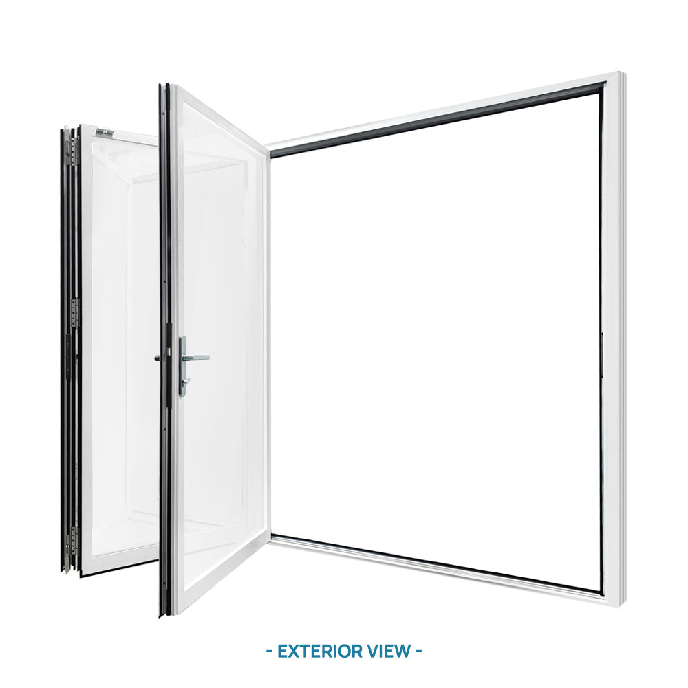 96 in. x 96 in. Whtie Color Slim Aluminum Frame folding Patio Door with Double-Pane Tempered Low-E Glass & Lockset