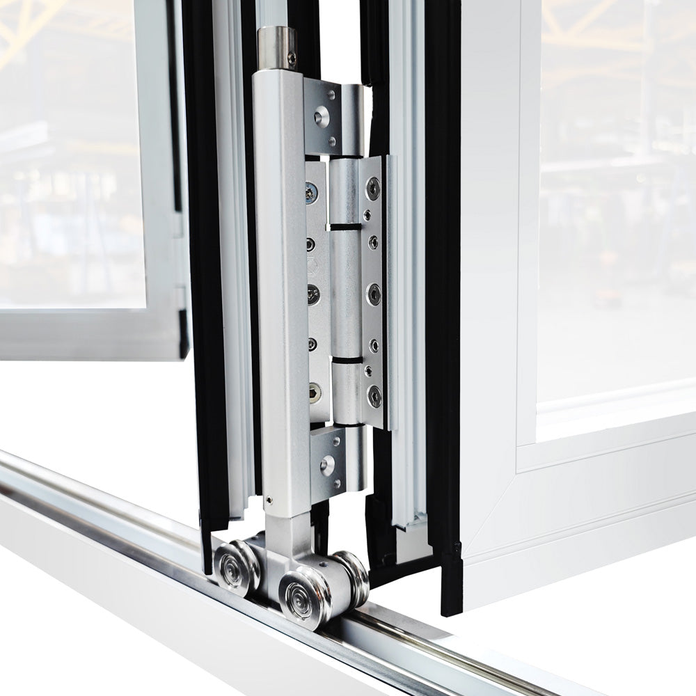 96 in. x 96 in. Whtie Color Slim Aluminum Frame folding Patio Door with Double-Pane Tempered Low-E Glass & Lockset