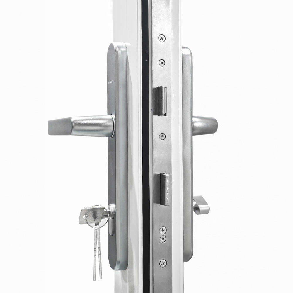 96 in. x 96 in. Whtie Color Slim Aluminum Frame folding Patio Door with Double-Pane Tempered Low-E Glass & Lockset