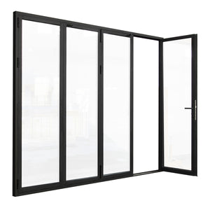 120 in. x 80 in. black color slim thermal broken aluminum frame folding doors