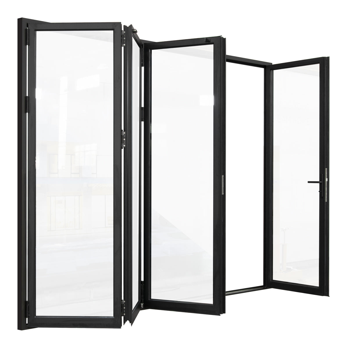 120 in. x 80 in. black color slim thermal broken aluminum frame folding doors