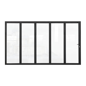 144 in. x 80 in. black color 5 panel slim thermal broken aluminum frame folding doors