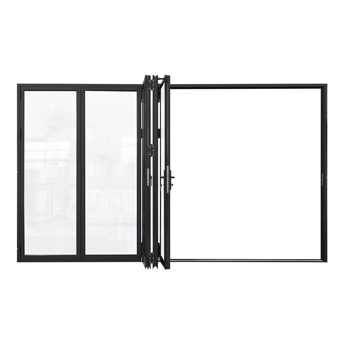 144 in. x 96 in. black color 5 panel slim thermal broken aluminum frame folding doors