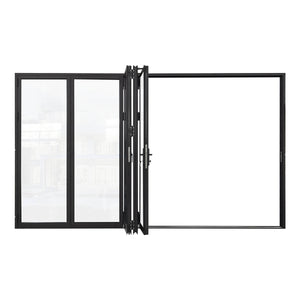 144 in. x 80 in. black color 5 panel slim thermal broken aluminum frame folding doors