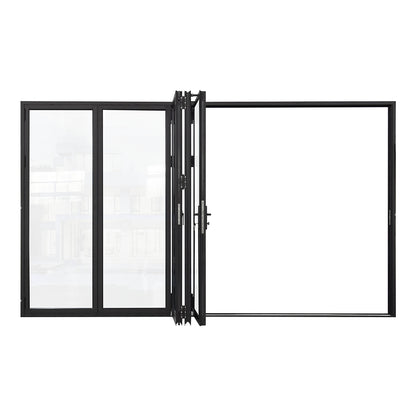 144 in. x 96 in. black color 5 panel slim thermal broken aluminum frame folding doors