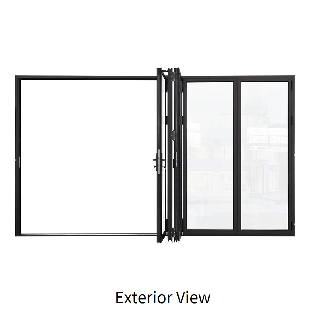 144 in. x 96 in. black color 5 panel slim thermal broken aluminum frame folding doors