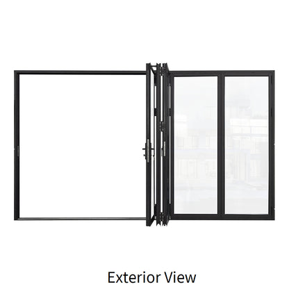 144 in. x 96 in. black color 5 panel slim thermal broken aluminum frame folding doors