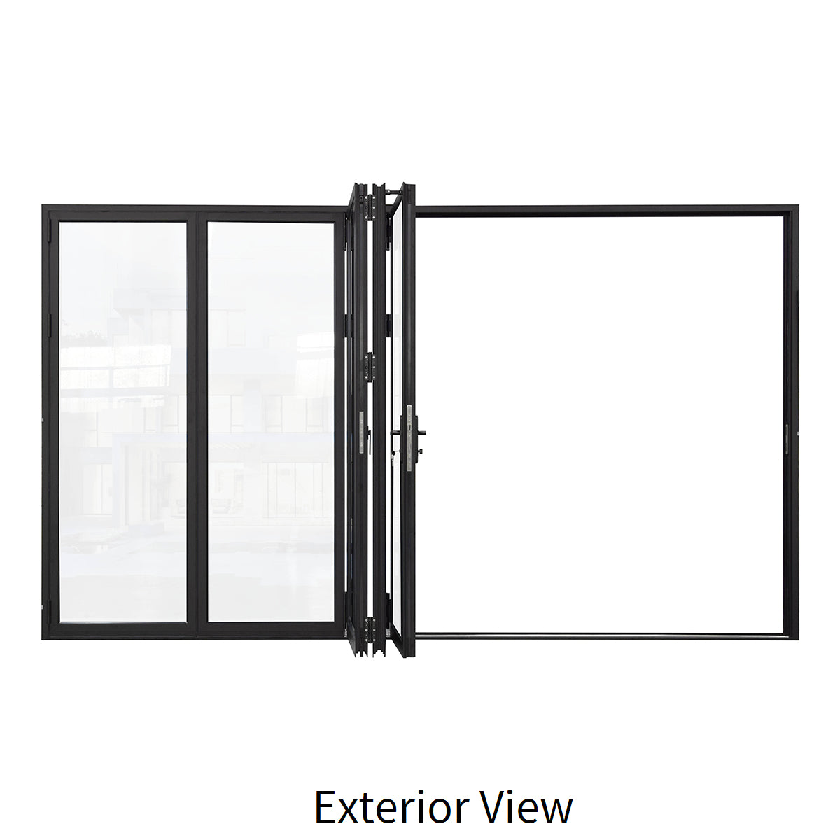 144 in. x 96 in. black color 5 panel slim thermal broken aluminum frame folding doors