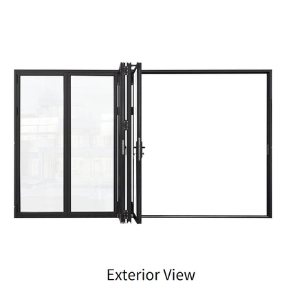 144 in. x 96 in. black color 5 panel slim thermal broken aluminum frame folding doors