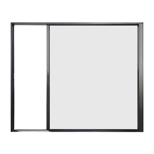 96 in. x 80 in. Matte Black Aluminum Retractable Sliding Screen Door With Auto Latch Handle