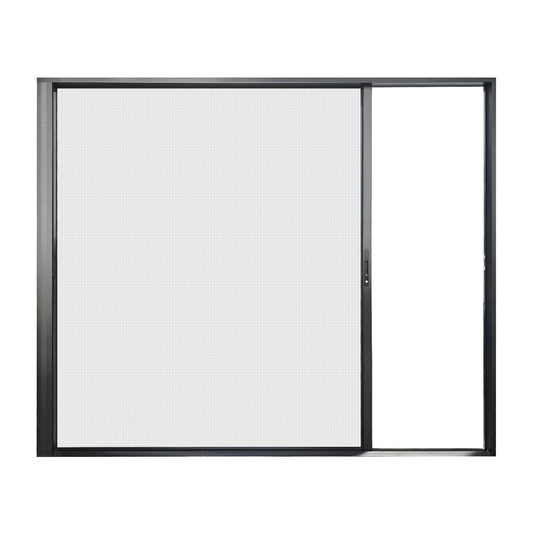 96 in. x 80 in. Matte Black Aluminum Retractable Sliding Screen Door With Auto Latch Handle
