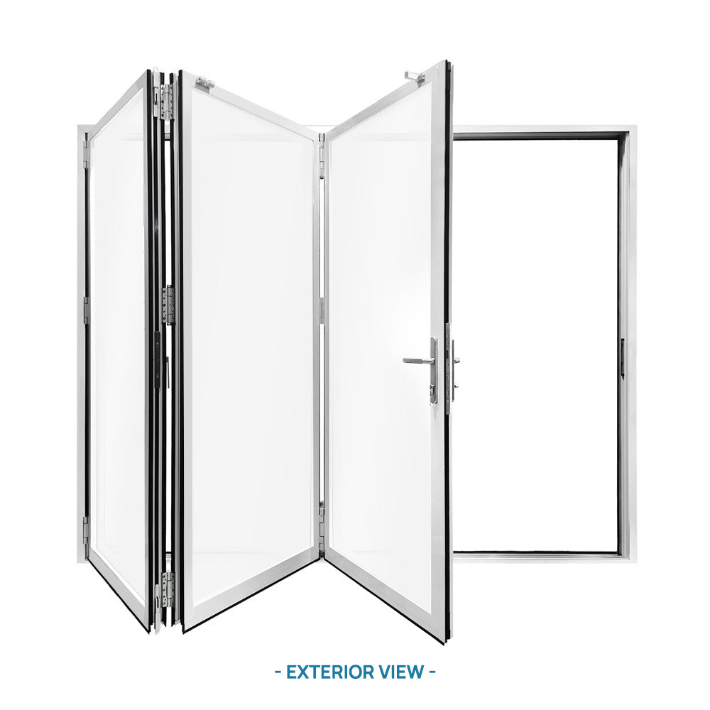 96 in. x 96 in. Whtie Color Slim Aluminum Frame folding Patio Door with Double-Pane Tempered Low-E Glass & Lockset